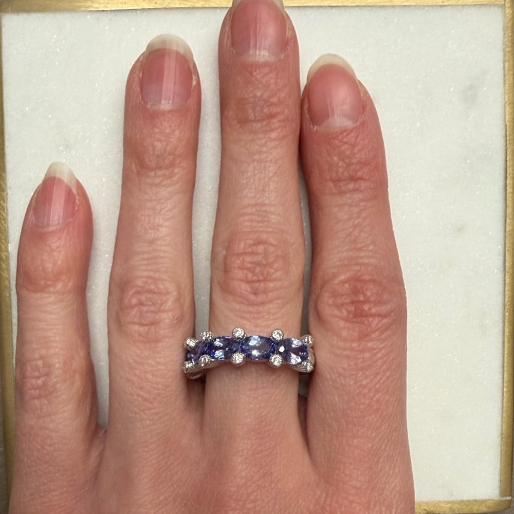 Judith Ripka Sterling Silver 5-Stone Oval Tanzanite size 6 Ring - Picture 3 of 6